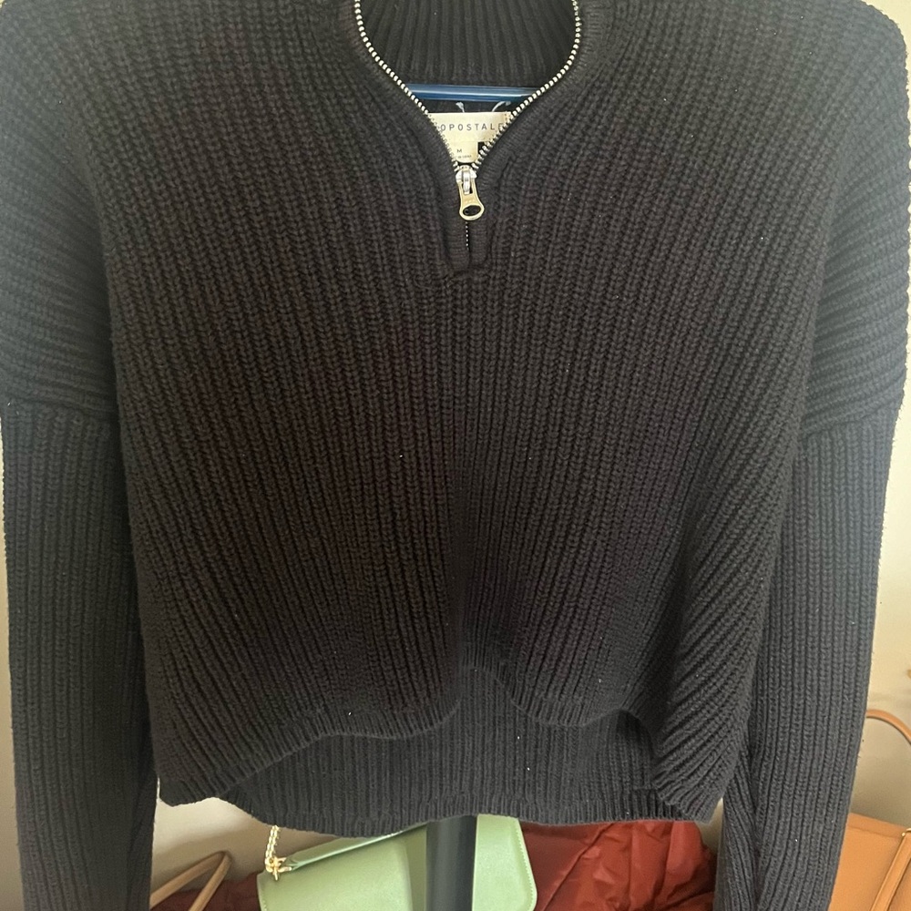 Aeropostale Black Ribbed Half-Zip Crew Sweater